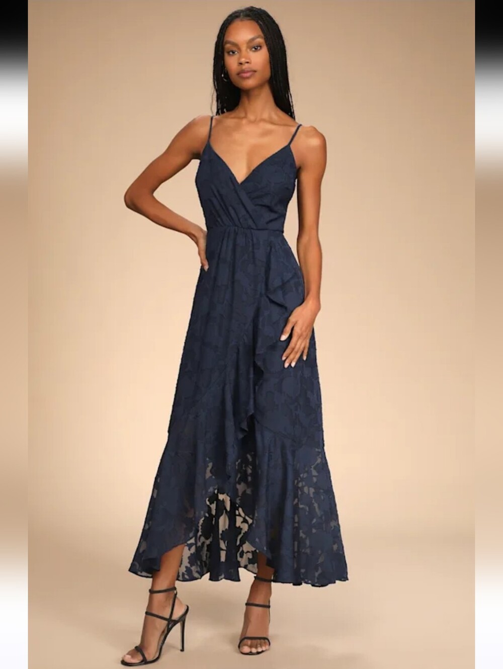Lulus Near Your Heart Navy Blue Burnout Floral High-Low Dress